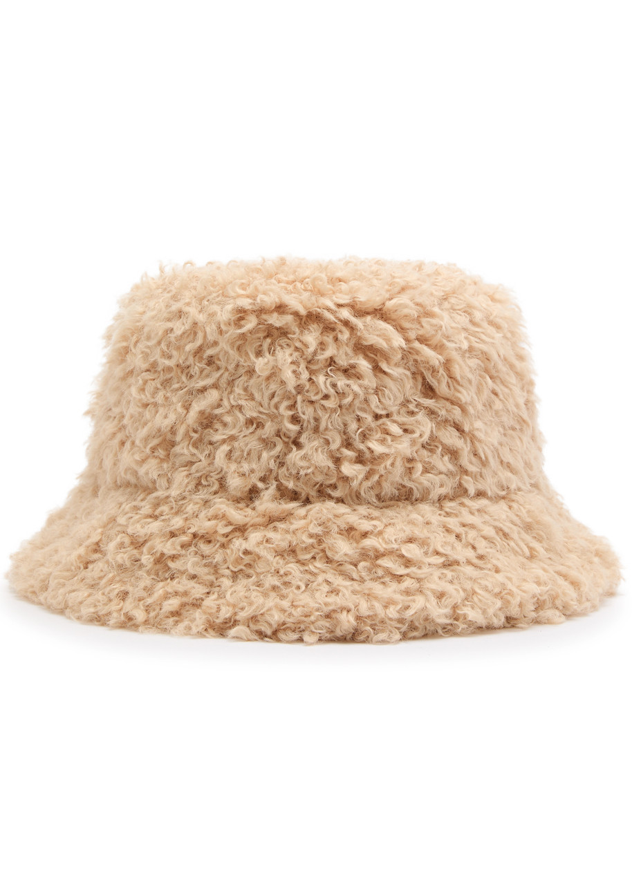 Lack Of Color Fluffy Faux Shearling Bucket Hat In Beige