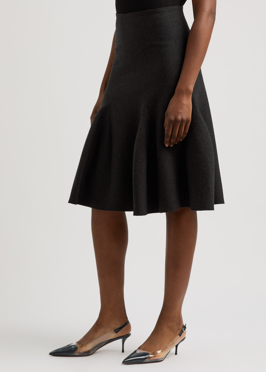 Alaïa Pleated Knitted Cashmere And Wool-blend Midi Skirt In Black