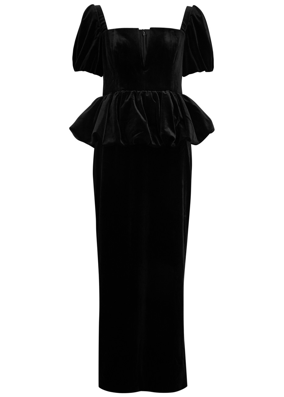 Self-portrait Peplum Velvet Midi Dress In Black