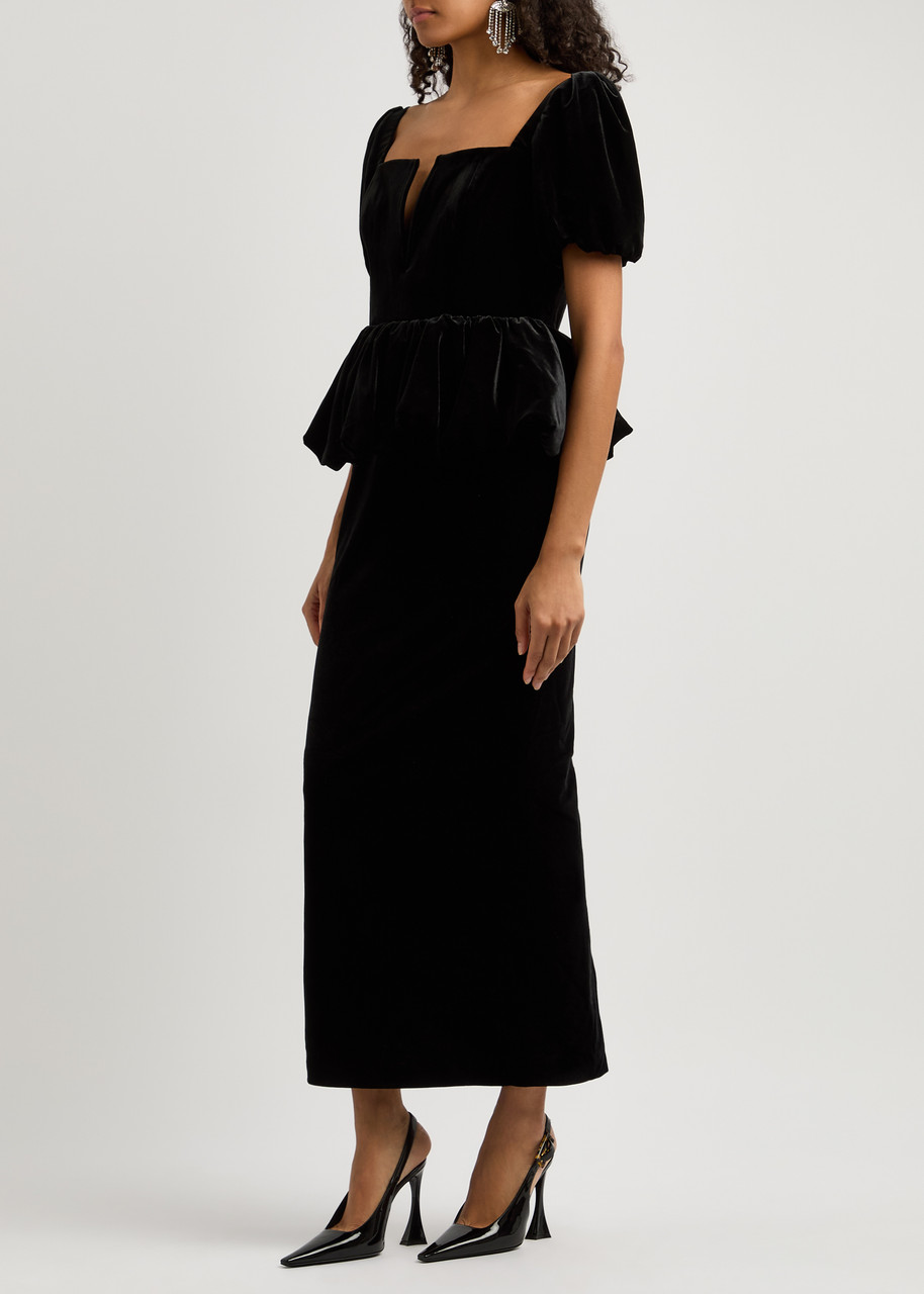 Self-portrait Peplum Velvet Midi Dress In Black