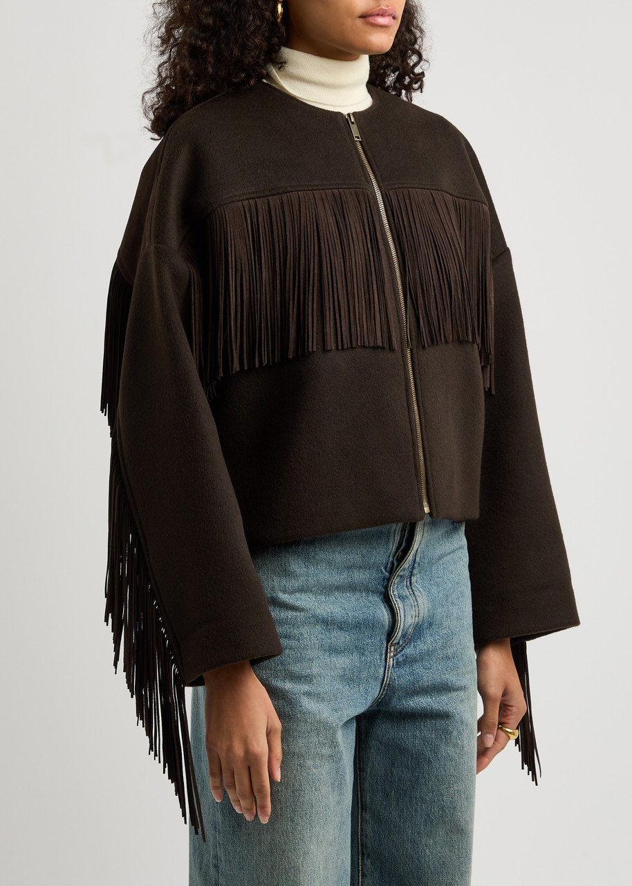  Frame Fringed Wool-blend Coat - Brown - S (uk8-10 / S) 