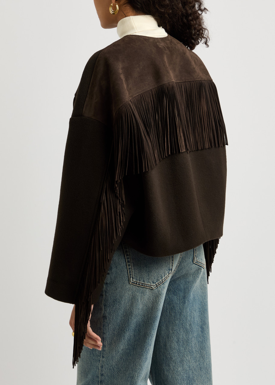 Frame Fringed Wool-blend Coat - Brown - S (uk8-10 / S) 