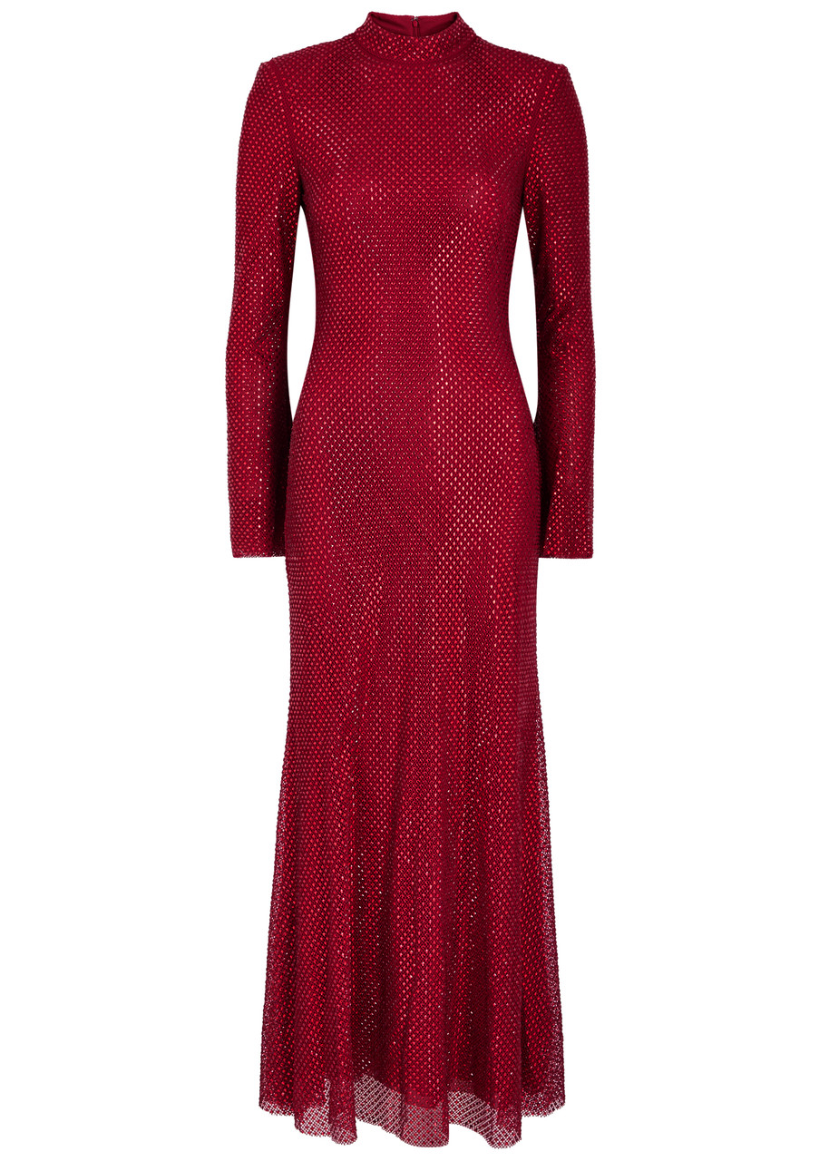 Self-portrait Crystal-embellished Mesh Midi Dress - Red - 4 (UK4 / Xxs)