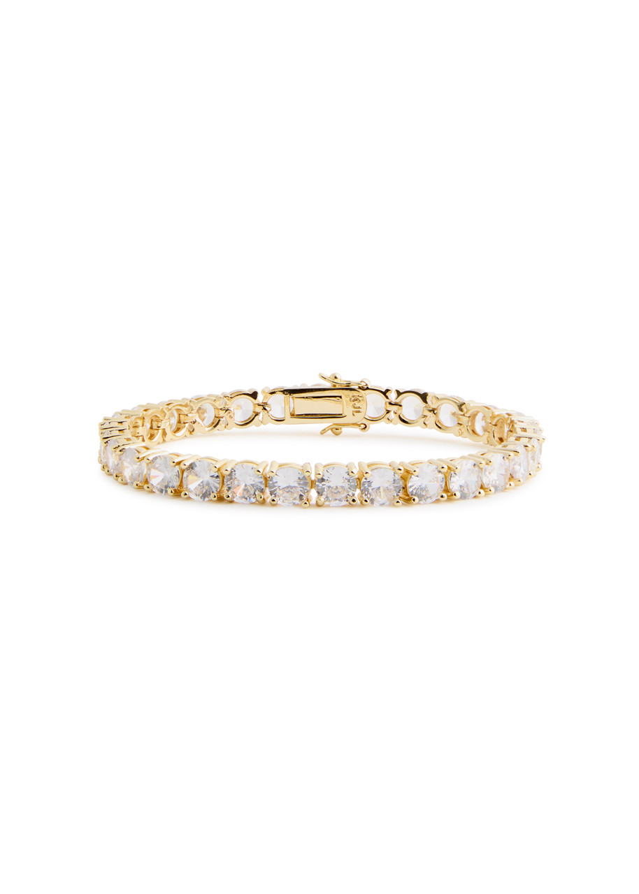 Cz By Kenneth Jay Lane Statement Tennis Crystal-embellished Bracelet In Gold