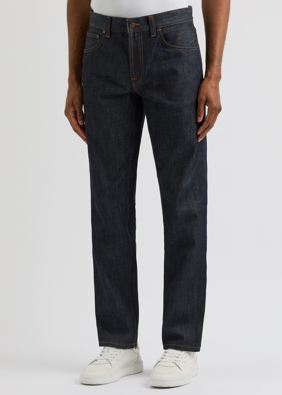 Nudie Jeans Gritty Jackson Organic-cotton Straight-leg Jeans In Navy