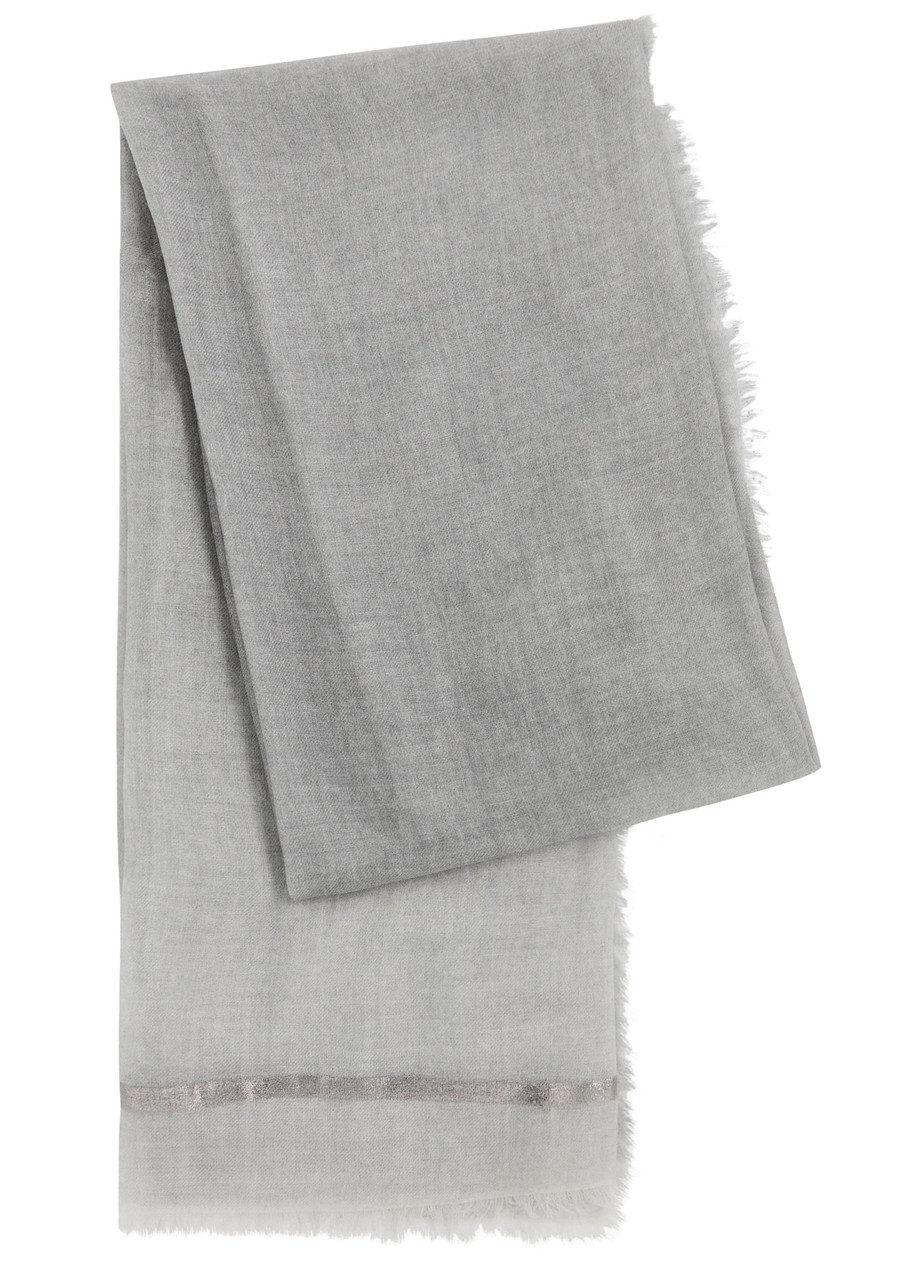 Ama Pure Rigino Metallic-weave Cashmere Scarf In Light Grey