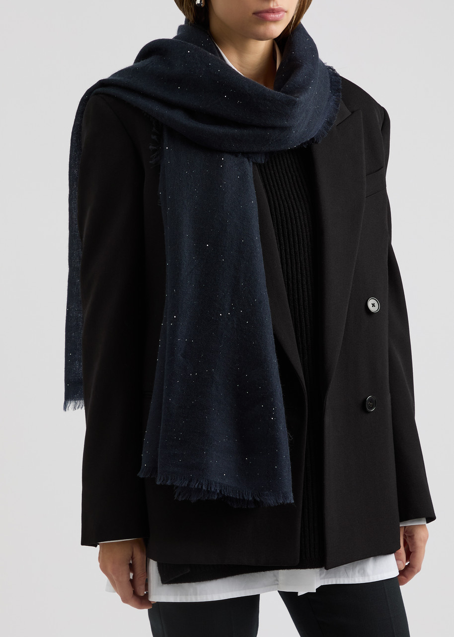 Ama Pure Starlight Sequin-embellished Cashmere Scarf In Dark Grey