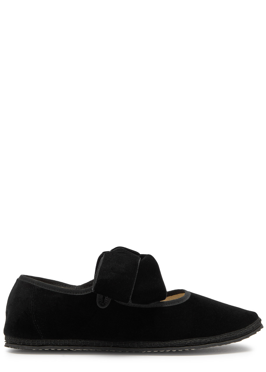 Vibi Venezia Bow Velvet Mary Jane Flats - Black - 37 (IT37/ UK4)