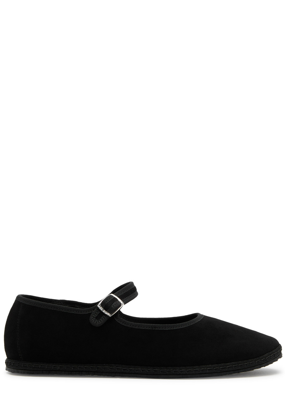 Vibi Venezia Suede Mary Jane Flats - Black - 37 (IT37/ UK4)
