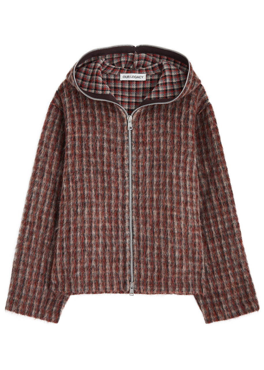 Our Legacy Full Zip Hooded Checked Cardigan - Brown