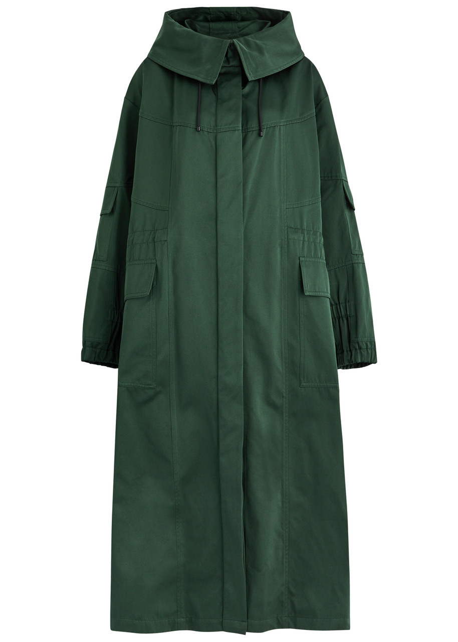 Dries Van Noten Remko Hooded Satin Coat - Green Dark - M (UK12 / M)