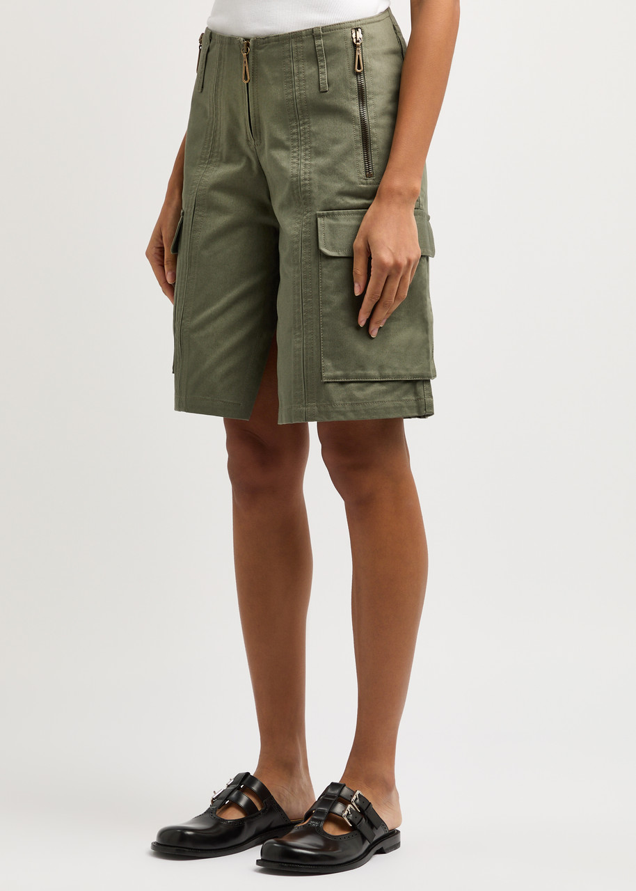 Rabanne Cotton Cargo Shorts In Green Olive