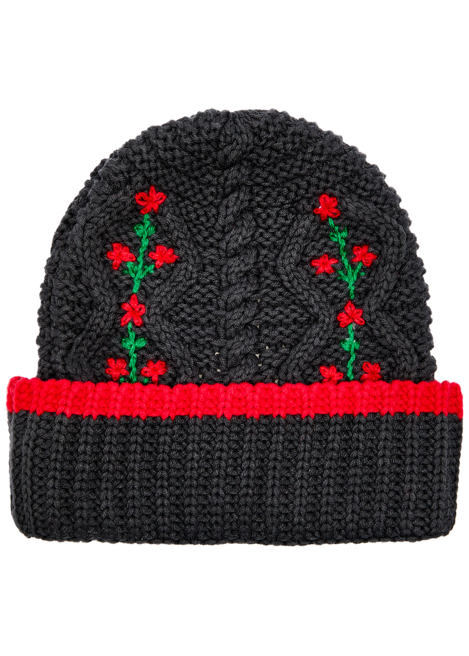 Damson Madder Embroidered Cotton-blend Beanie - Charcoal - One Size