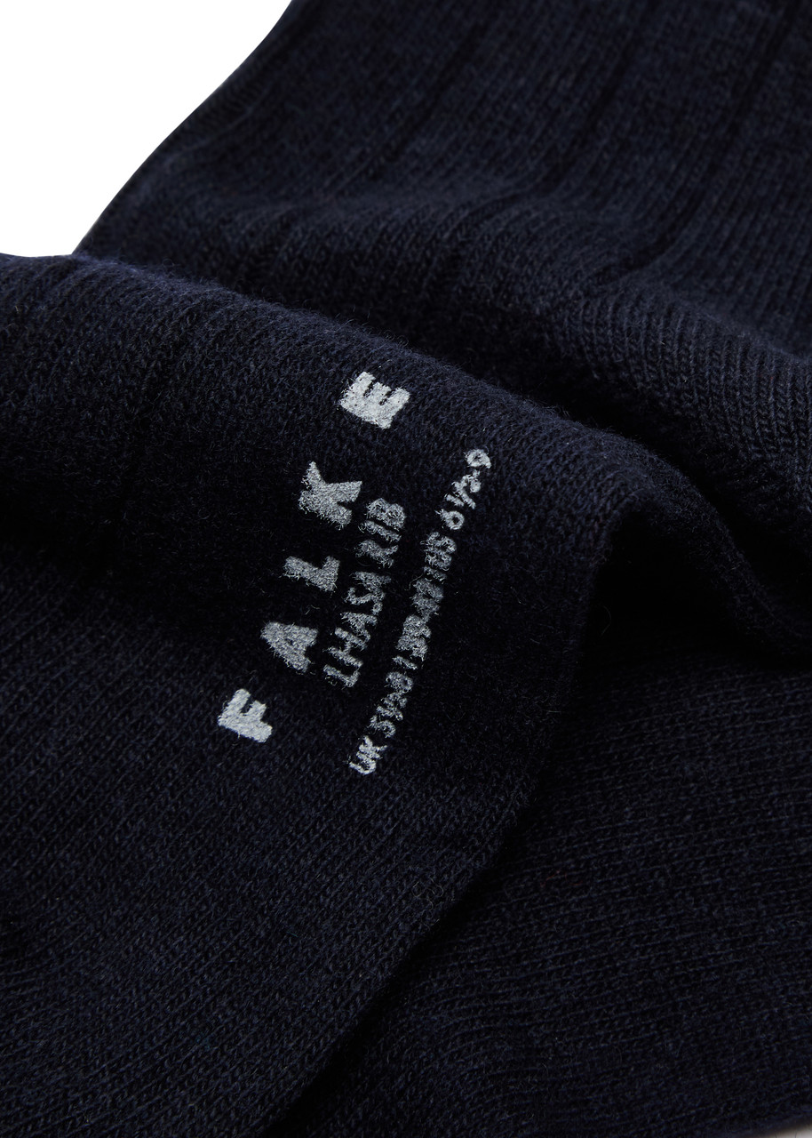 Falke Lhasa Ribbed Wool-blend Socks In Navy