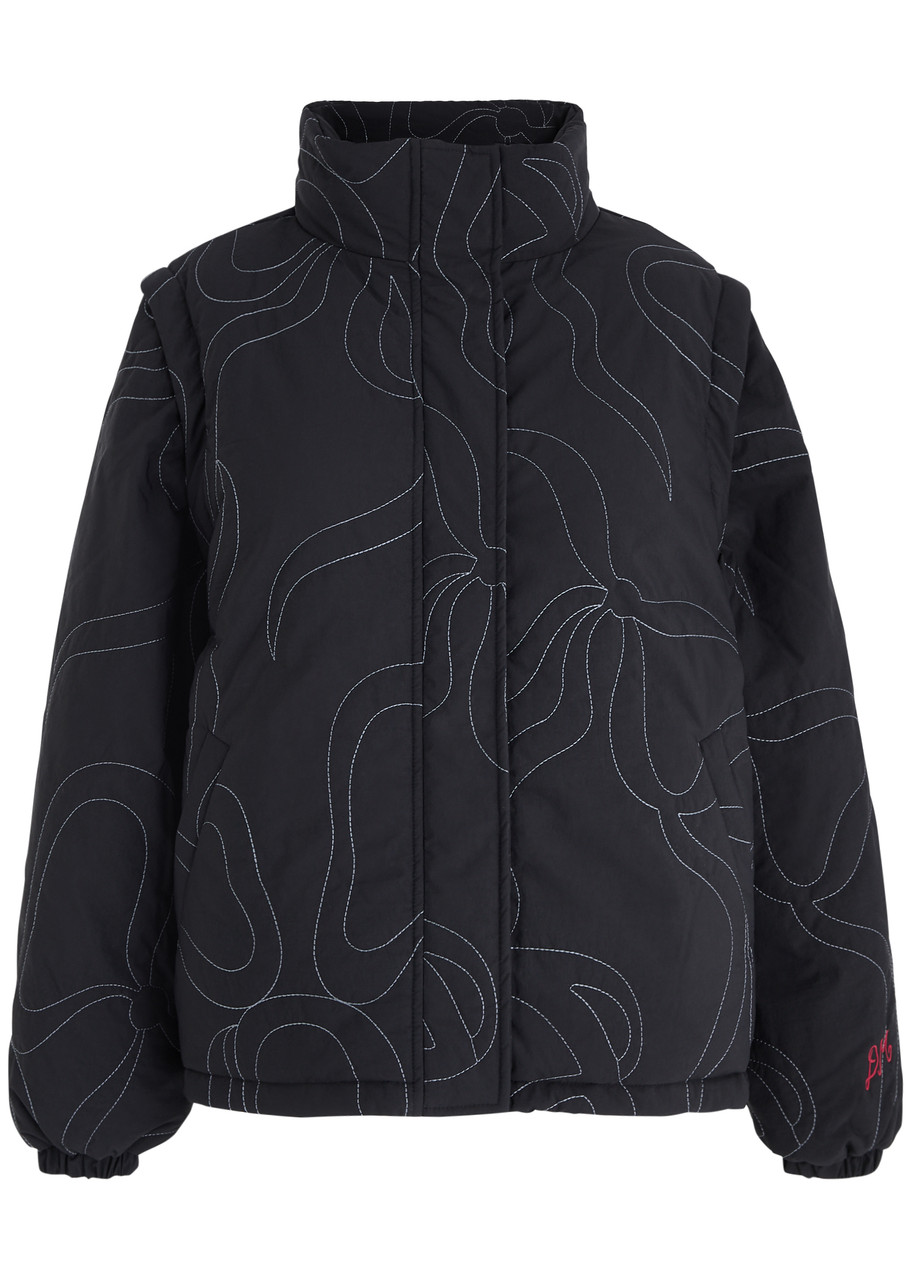Damson Madder Jennifer Embroidered Padded Nylon Jacket - Navy