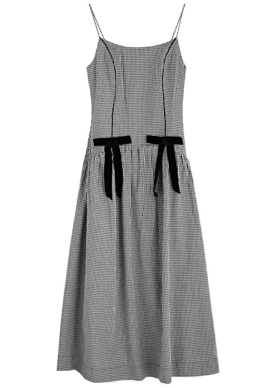 Damson Madder Persephone Gingham Cotton Midi Dress - Black - 14 (UK14 / L)