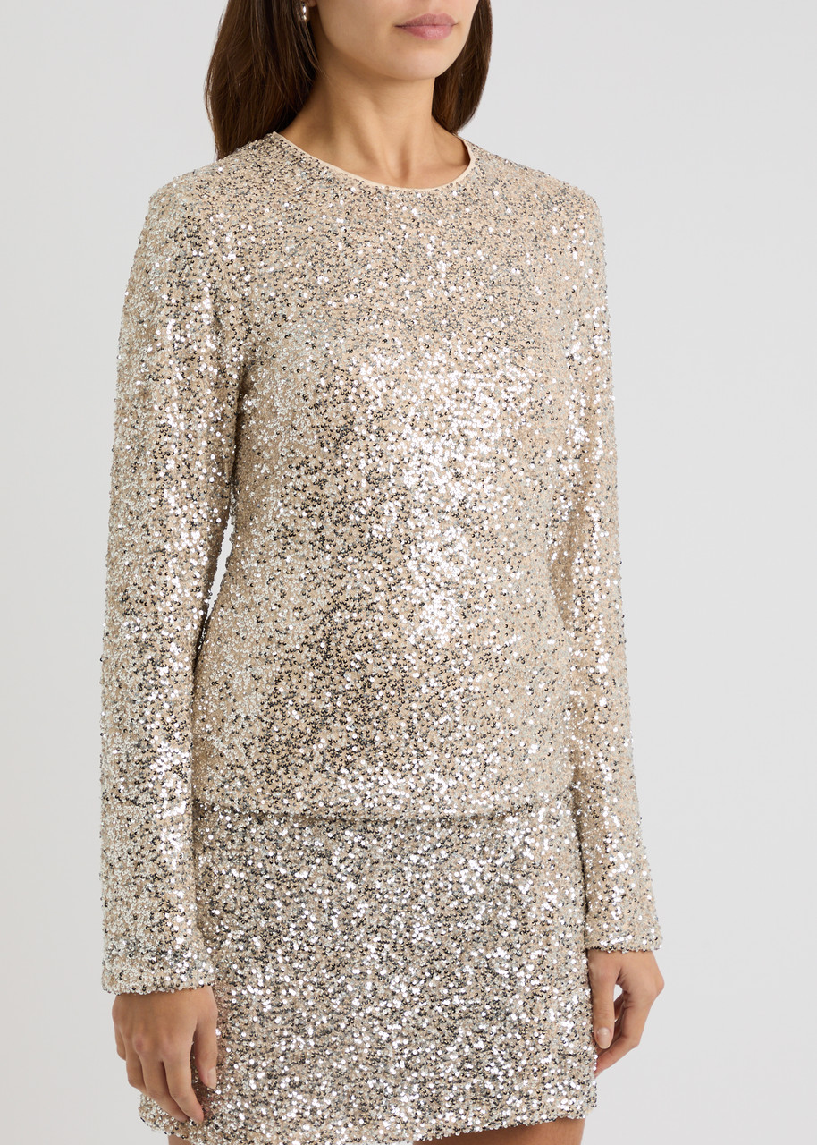 Never Fully Dressed Tia Sequin-embellished Tulle Top In Silver