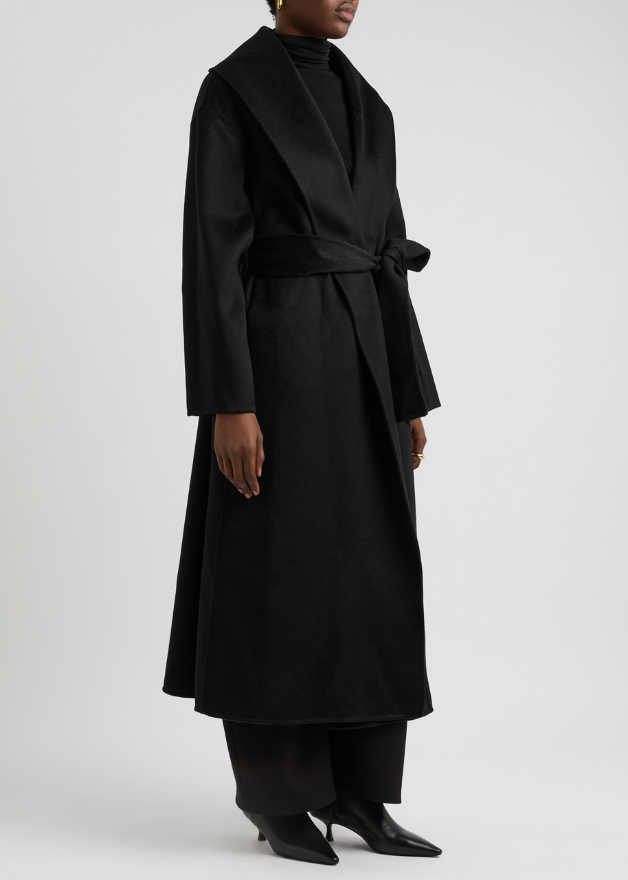 Aexae Belted Wool-blend Coat In Black