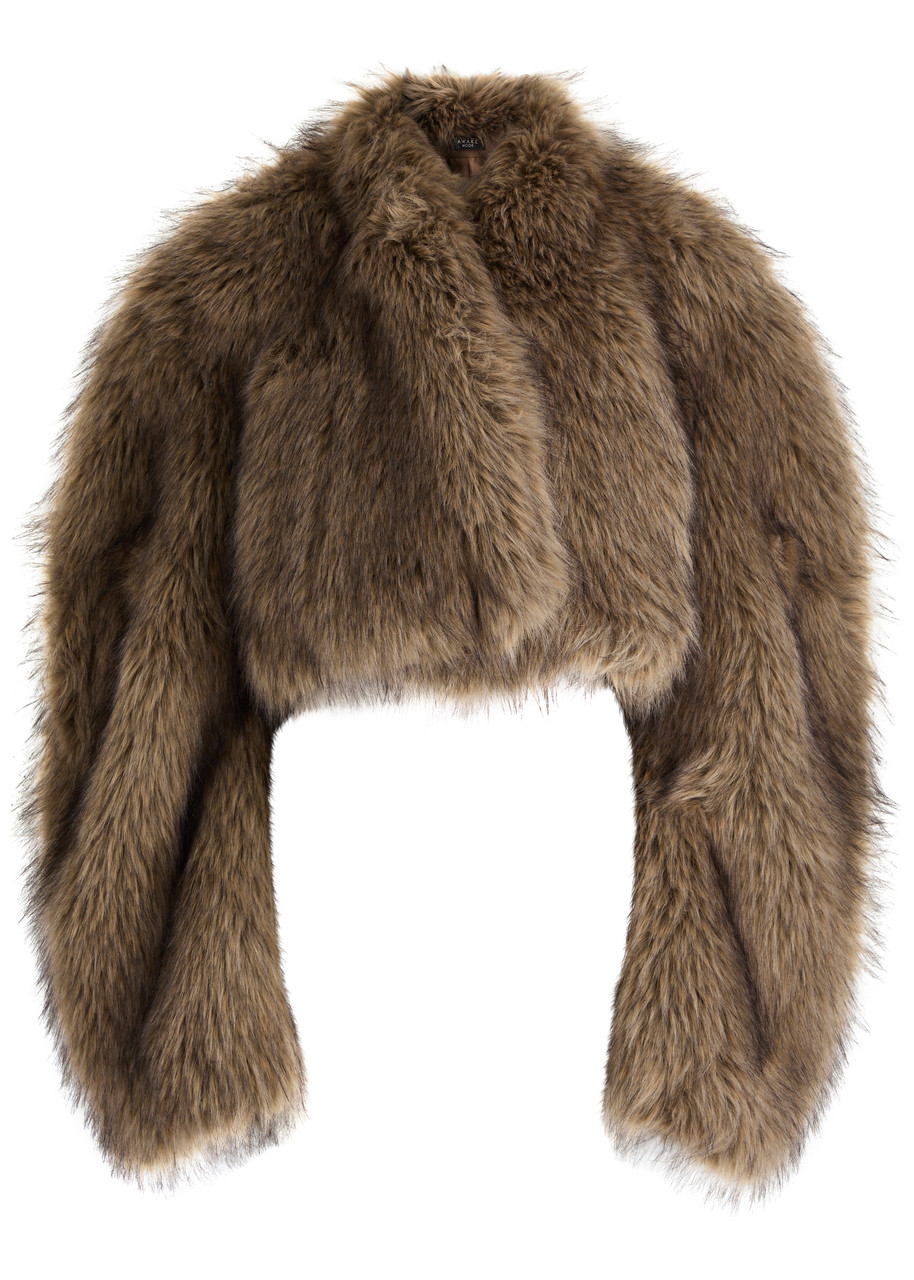 A.w.a.k.e. A.w.a.k.e Mode Cropped Faux Fur Jacket In Brown