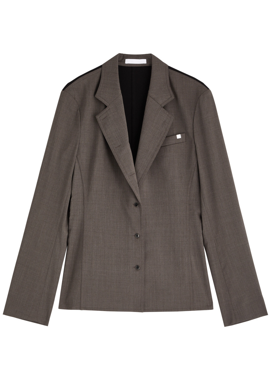Helmut Lang Combo Panelled Wool Shirt In Brown