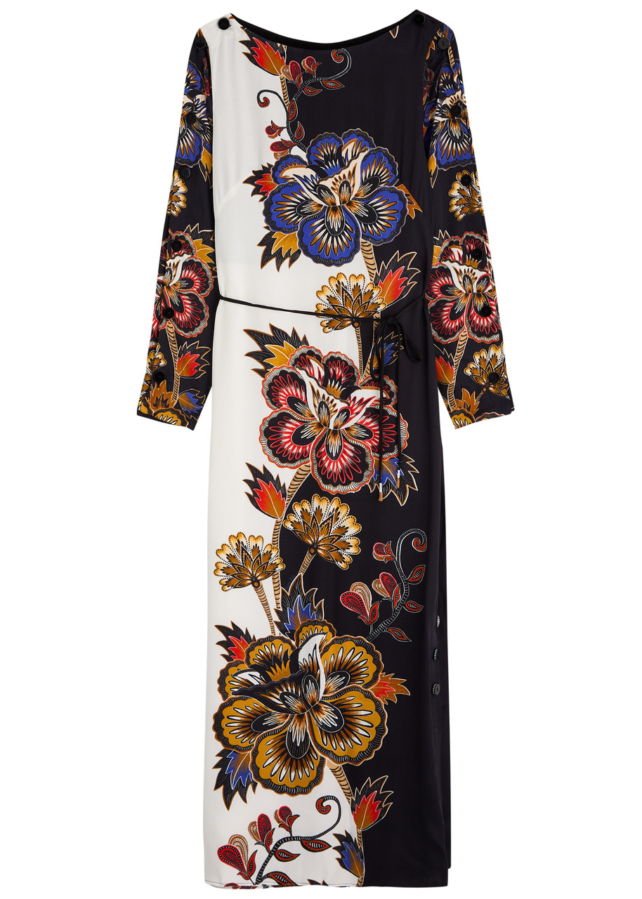 Farm Rio Floral-print Satin Midi Dress - Black