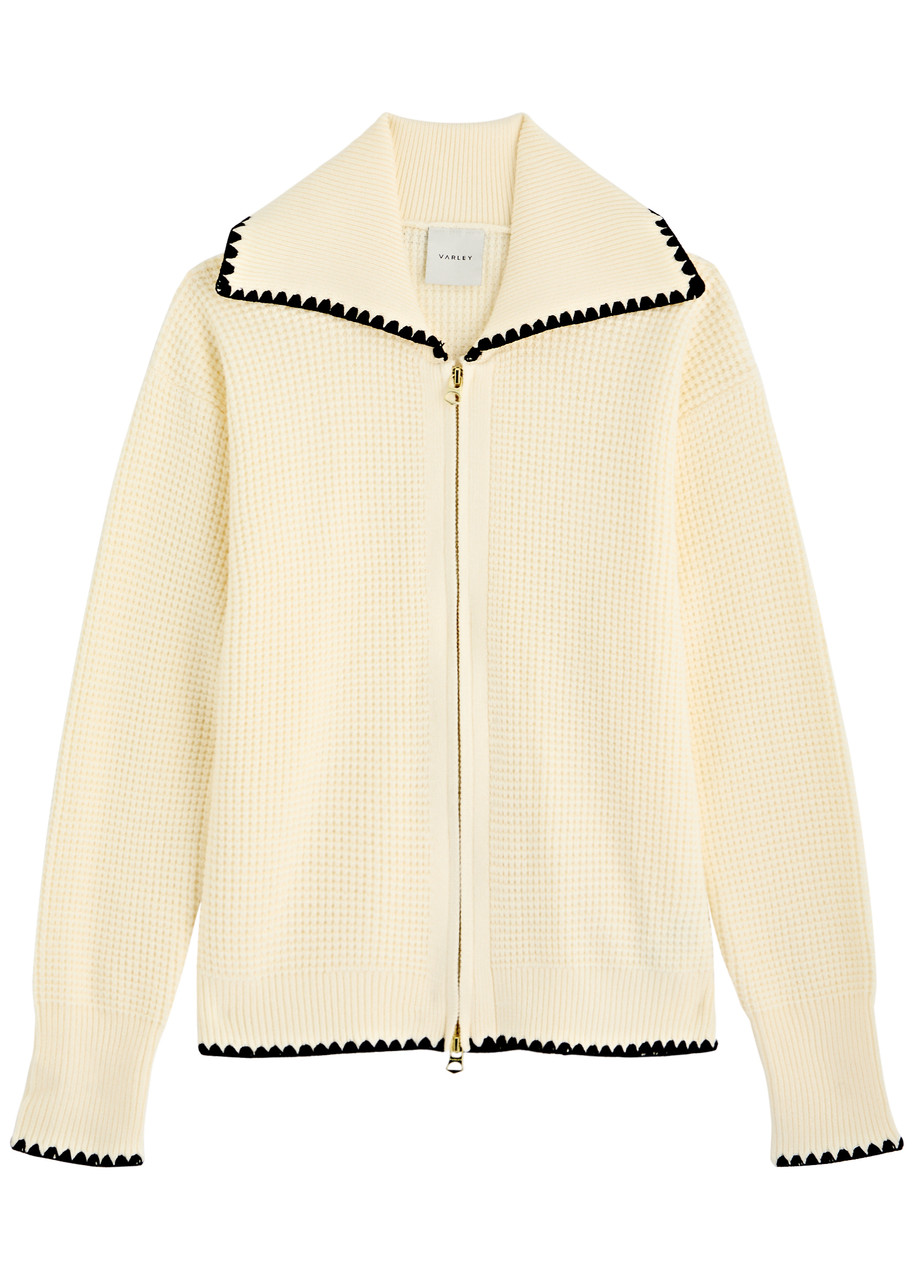 Varley Sibley Waffle-knit Jacket In Cream