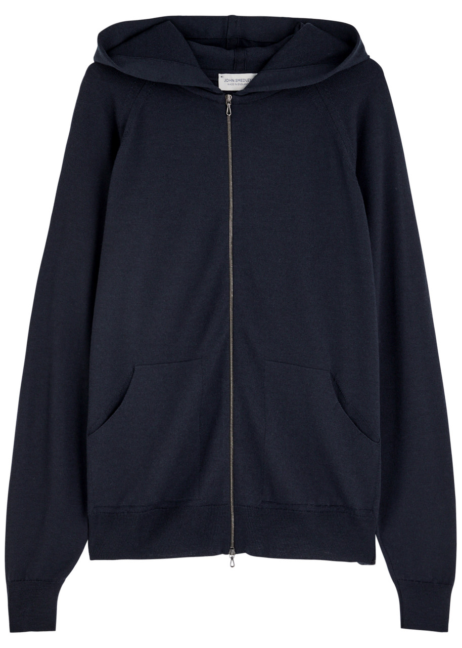 John Smedley Carty Hooded Wool Sweatshirt In Navy