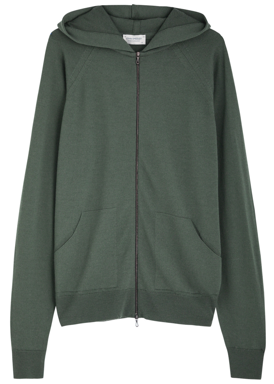 John Smedley Carty Hooded Wool Sweatshirt In Dark Green