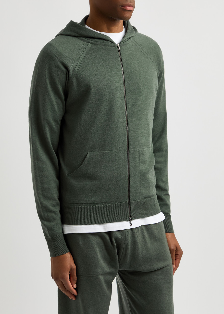 John Smedley Carty Hooded Wool Sweatshirt In Dark Green