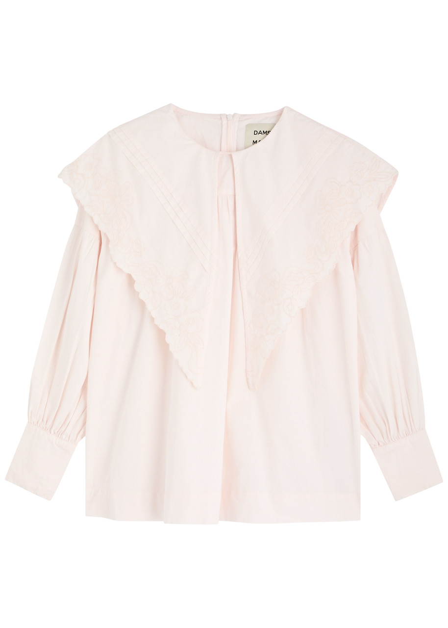Damson Madder Candy Broderie Anglaise Cotton Blouse In Pink