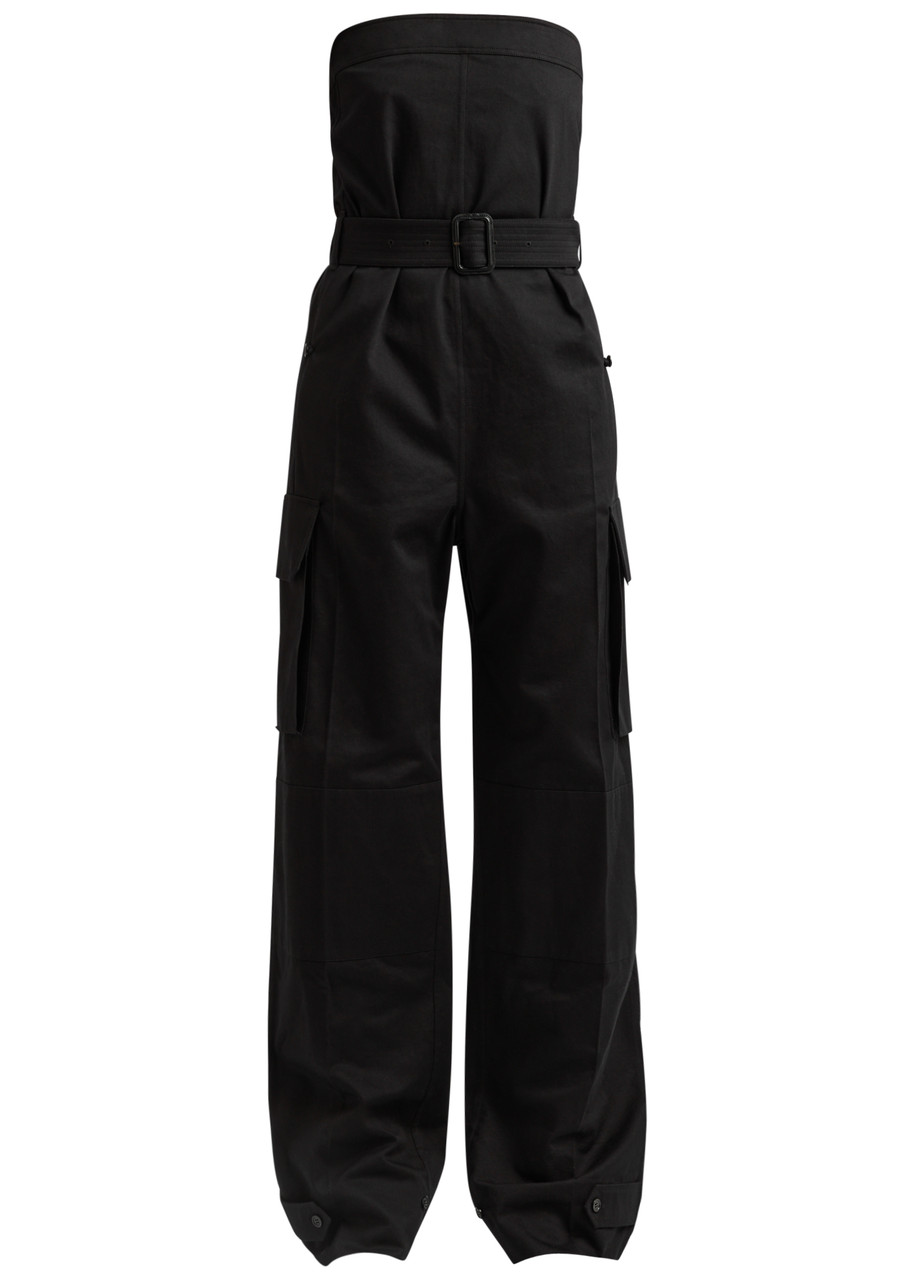 Saint Laurent Cassandre Bustier Jumpsuit In Black