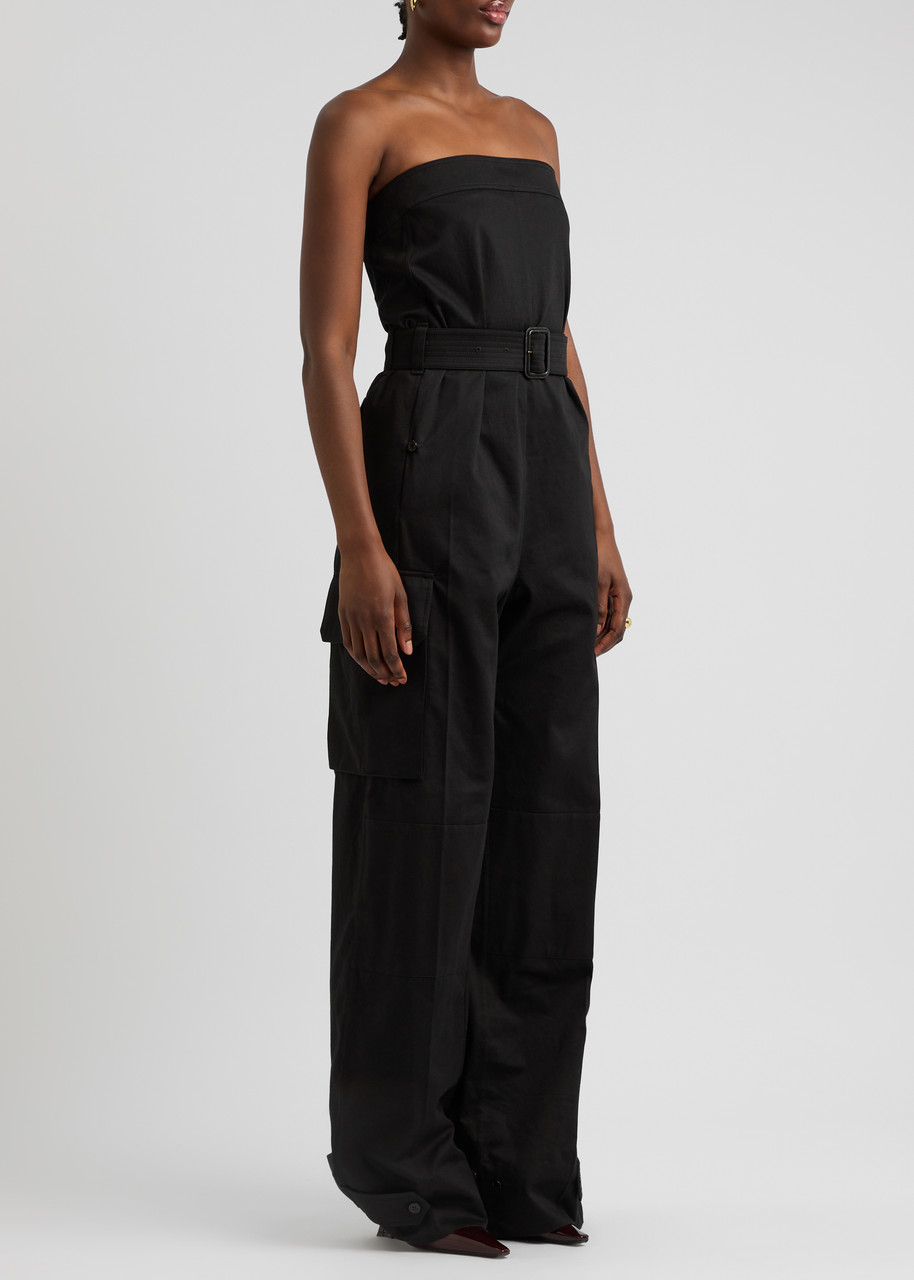 Saint Laurent Cassandre Bustier Jumpsuit In Black
