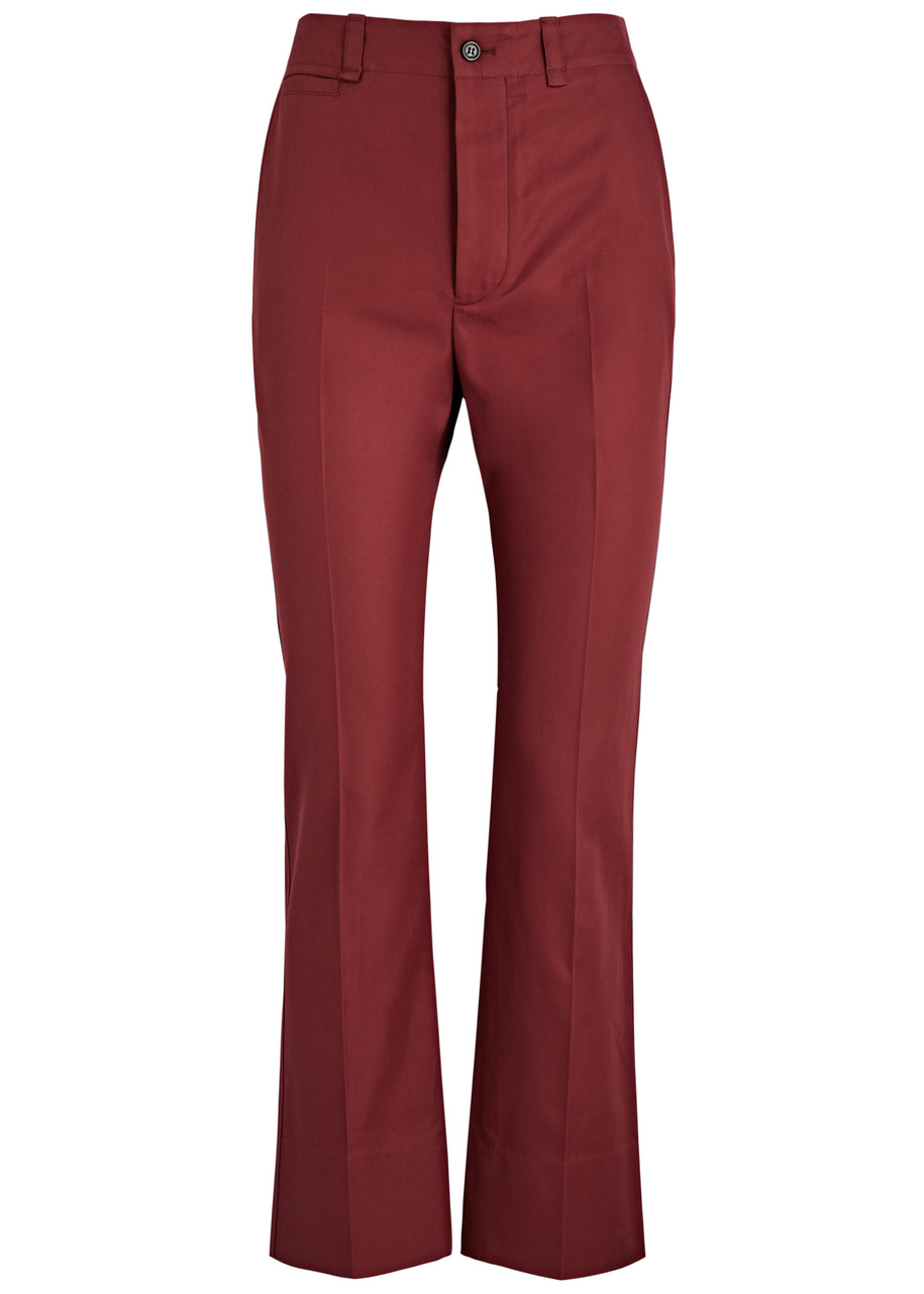 Saint Laurent Cotton-twill Straight-leg Pants In Dark Red
