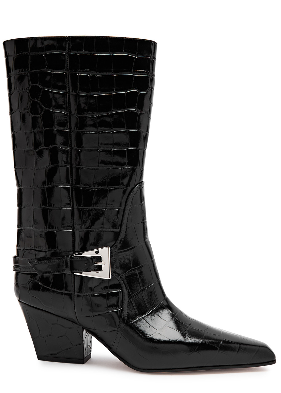 Paris Texas Jane Crocodile Effect Leather Mid-calf Boots - Black - 41 (IT41/ UK8)
