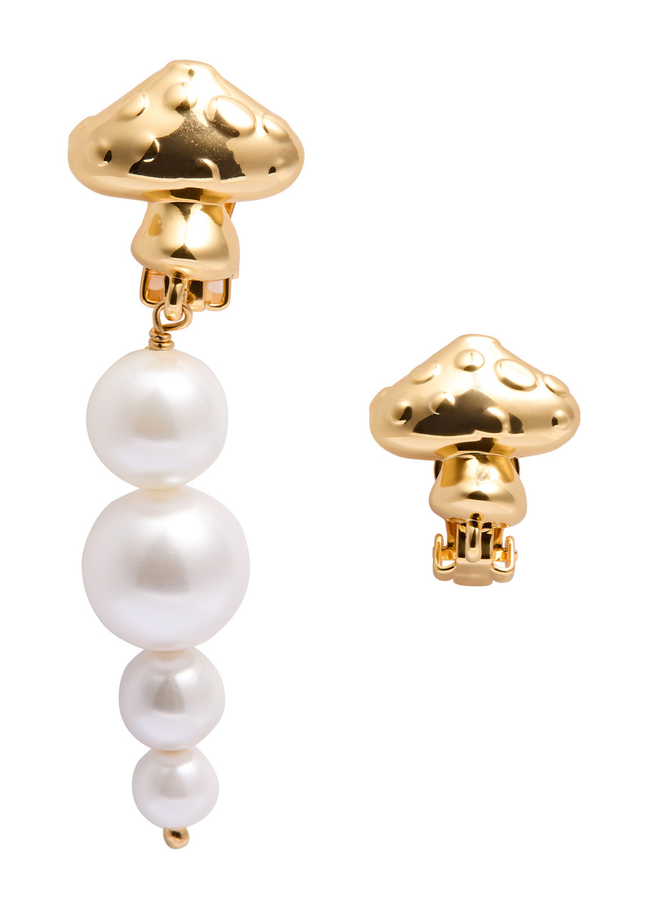 Timeless Pearly Mismatch 24kt Gold-plated Mushroom Hoop Earrings - One Size