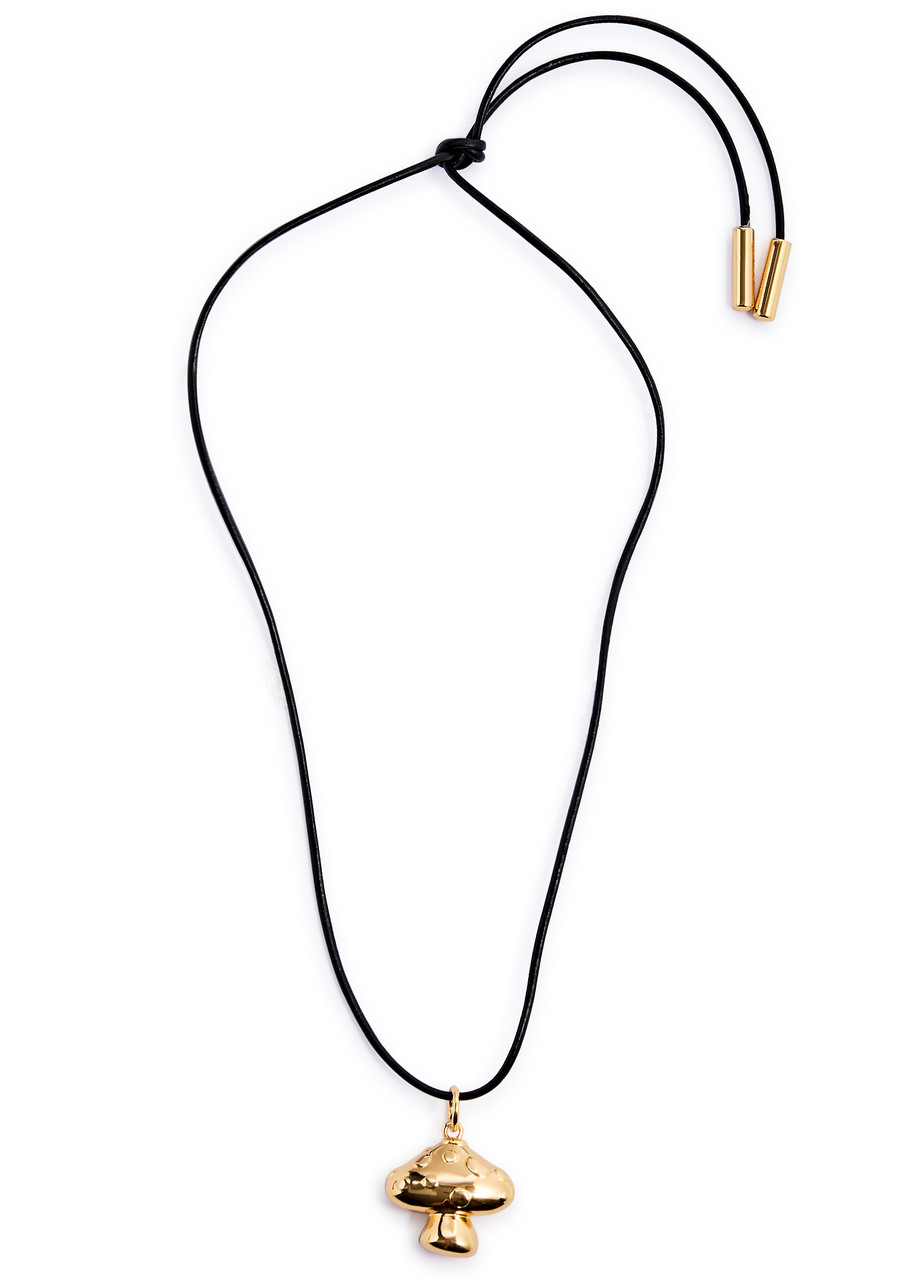Timeless Pearly Mushroom 24kt Gold-plated Leather Cord Necklace In Black