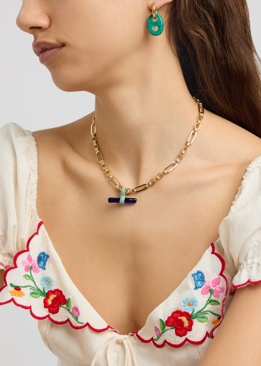 Sandralexandra T-bar 18kt Gold-plated Necklace In Green