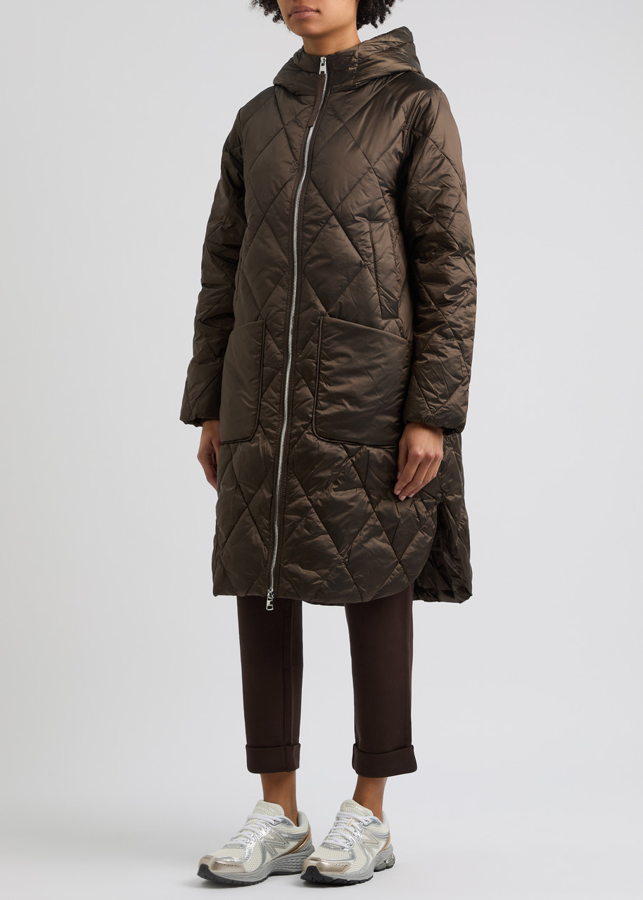  Varley Frisco Quilted Hooded Shell Jacket - Brown - M (uk12 / M) 