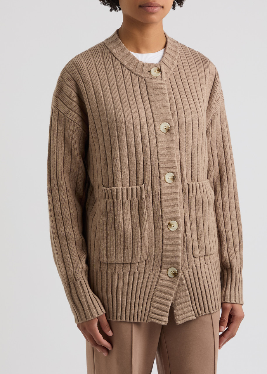 Varley Pensdale Ribbed-knit Cardigan In Beige