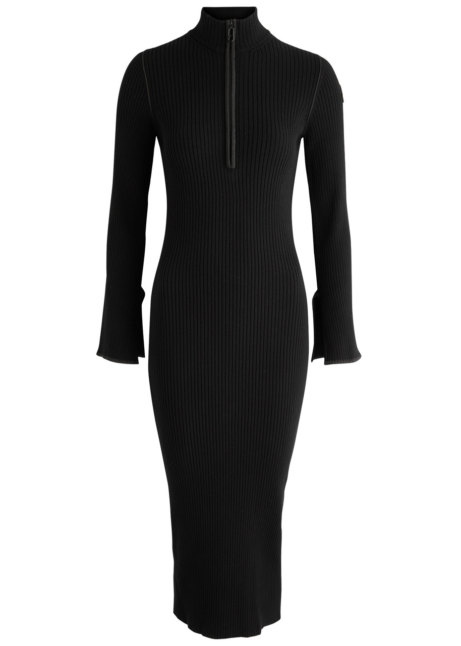 Moncler Half-zip Knit Crepe Midi Dress In Black