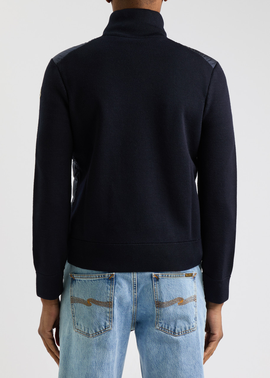  Moncler Quilted Shell And Wool-blend Cardigan - Navy 