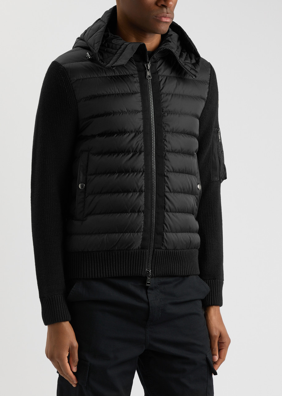  Moncler Quilted Hooded Shell And Wool-blend Cardigan - Black 