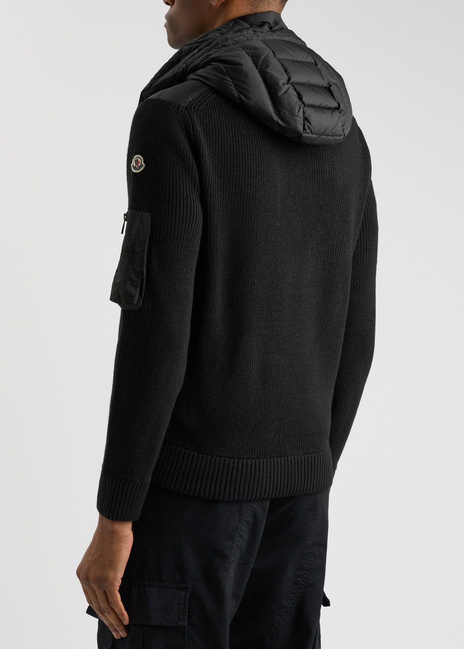 Moncler Quilted Hooded Shell And Wool-blend Cardigan - Black 