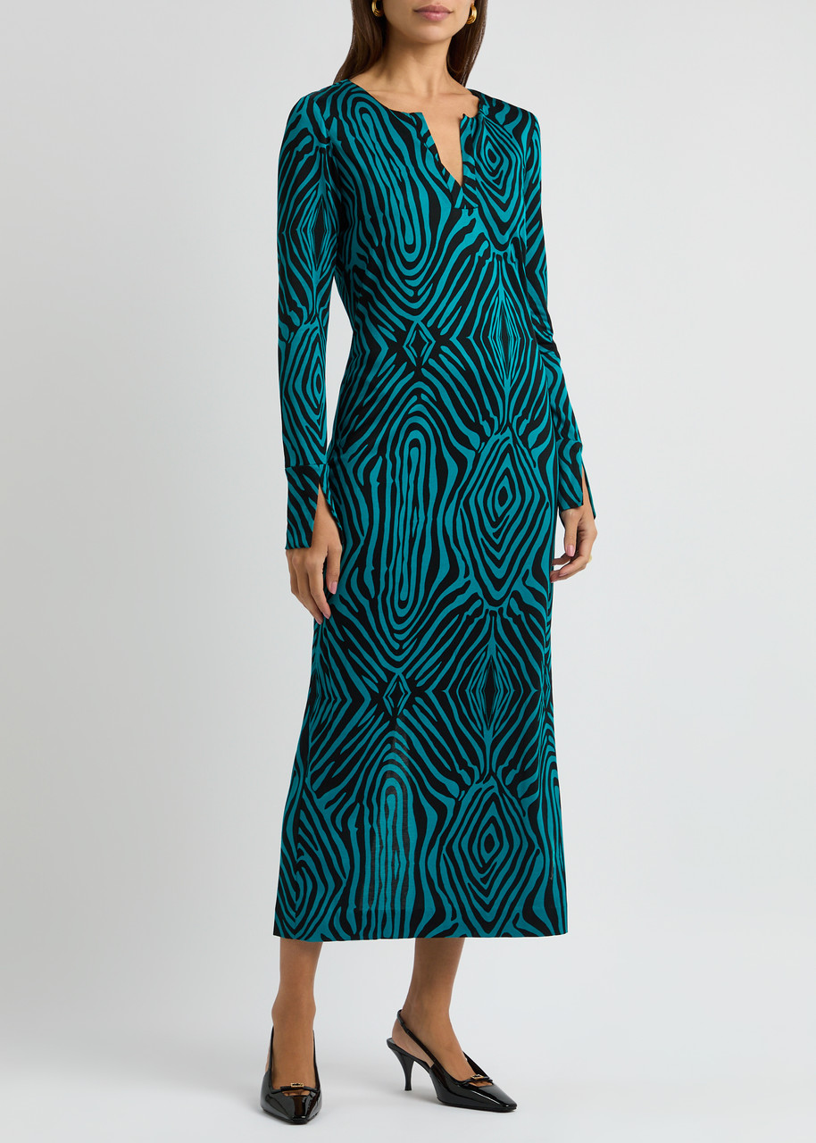 Diane Von Furstenberg Sonca Zebra-print Jersey Midi Dress In Blue
