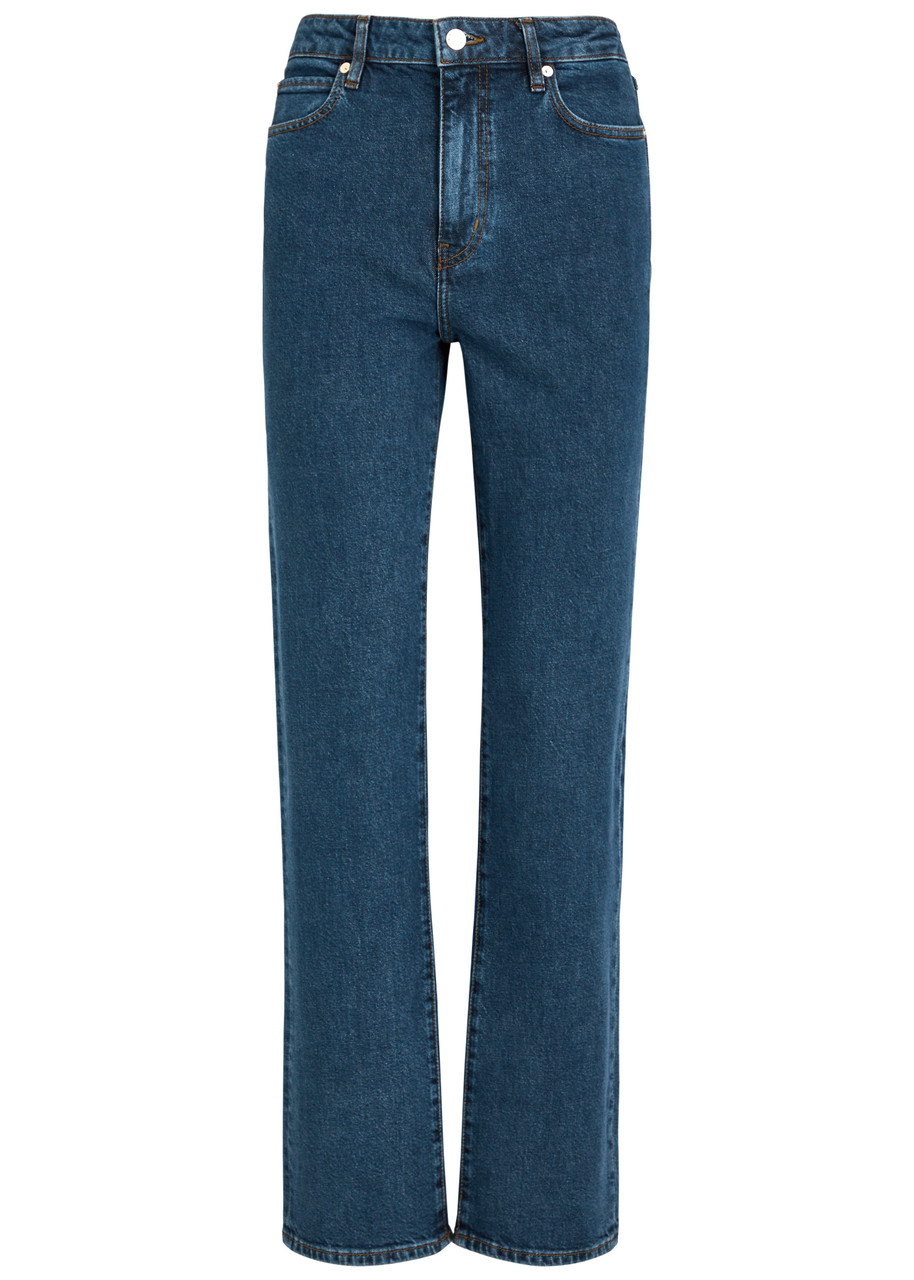 Frame Womens The Ruler Crop Five-pockets Straight-leg High-rise Stretch-denim Jeans Written In Dark Blue