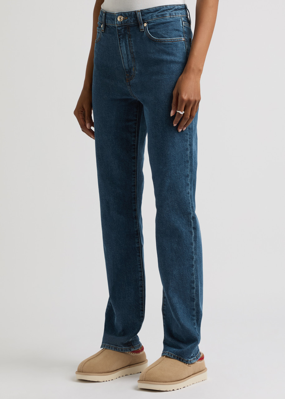 Frame Womens The Ruler Crop Five-pockets Straight-leg High-rise Stretch-denim Jeans Written In Dark Blue