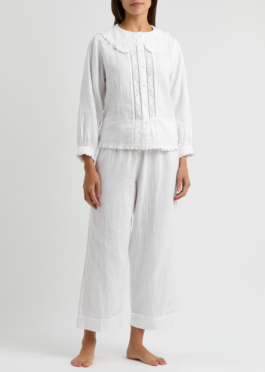 Desmond & Dempsey Lace-trim Pyjama Sets In White