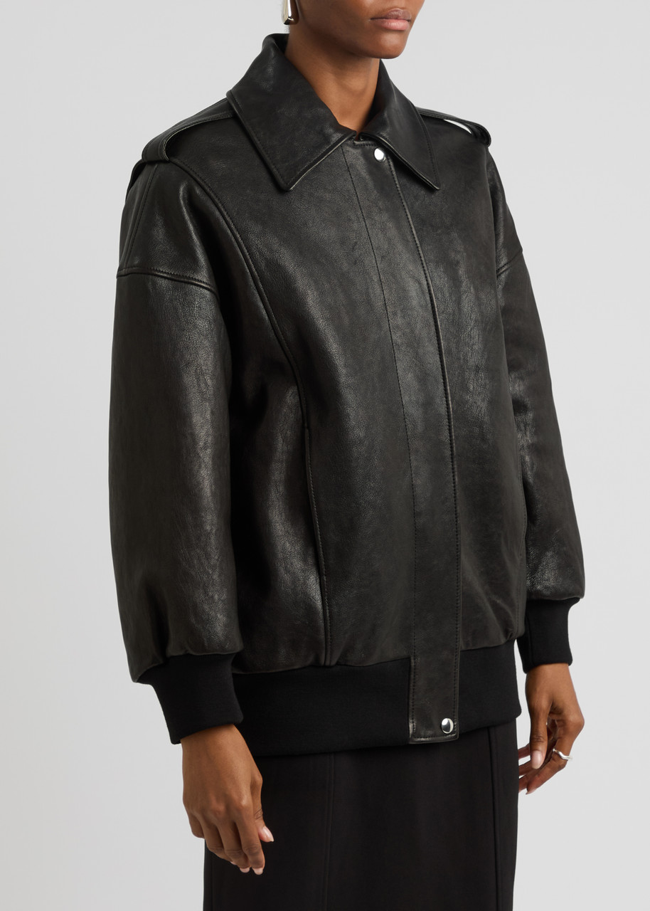 Alexander Mcqueen Leather Oversized Jacket In Black