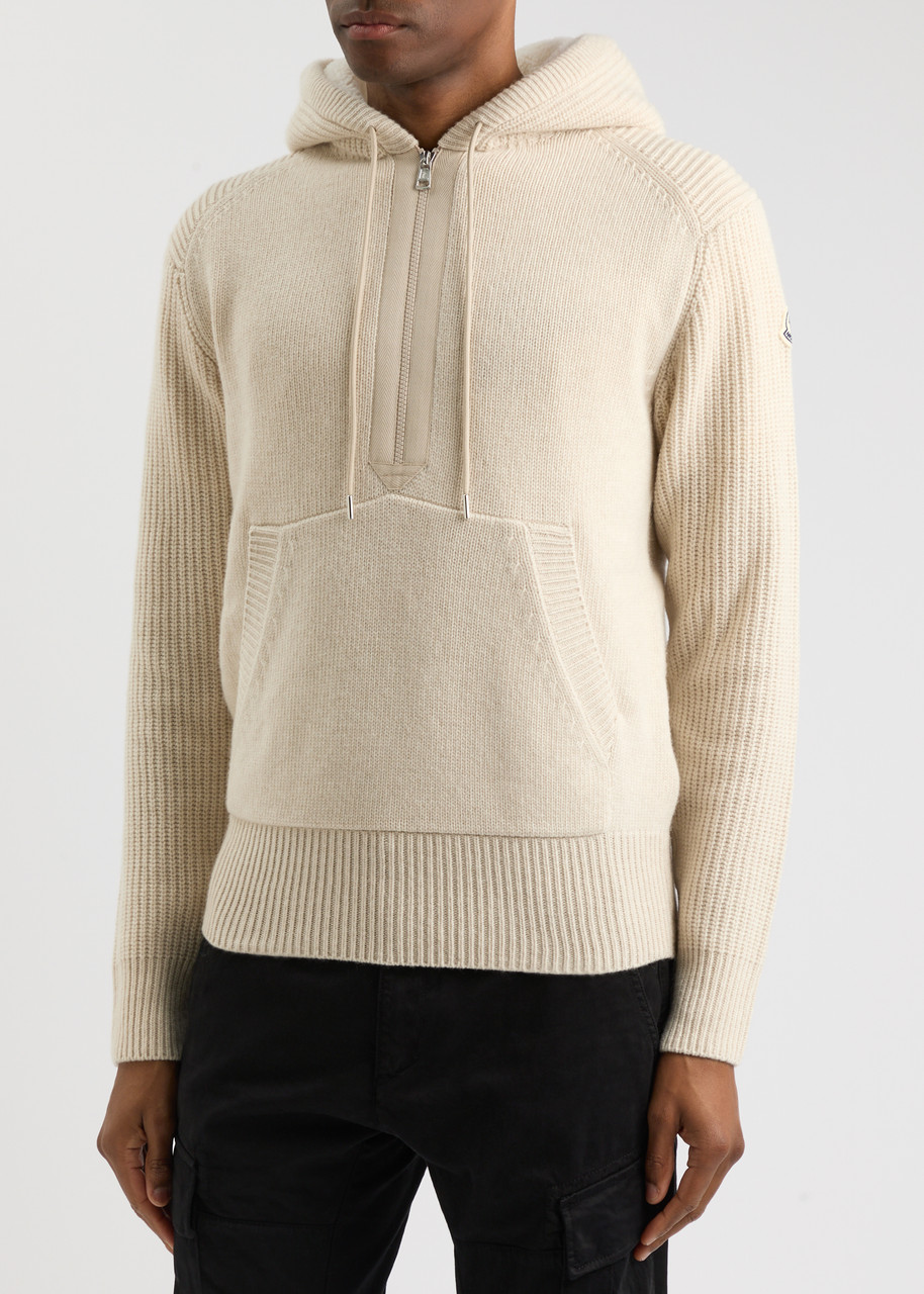  Moncler Half-zip Wool Blend Hooded Jumper - Beige 
