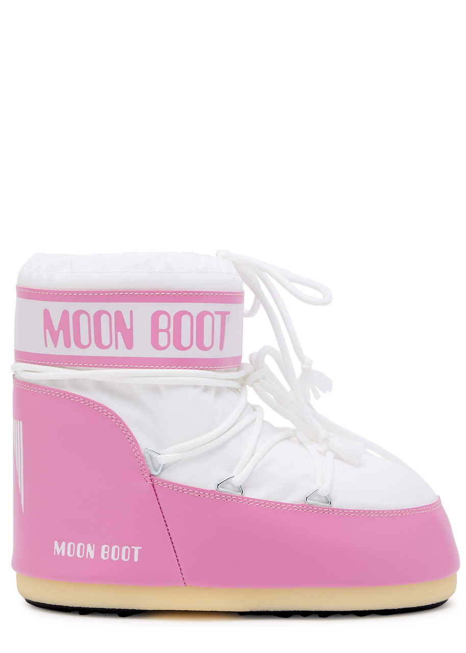 Moon Boot Pink & White Icon Low Boots In Pink And White